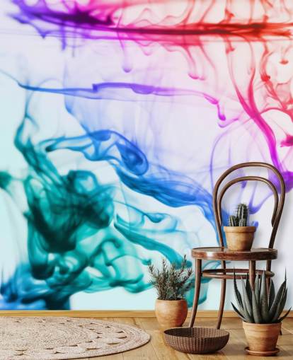 rød, lilla, grøn og blå flydende tapet vægmaleri kaldet Green Blue Purple Fluid