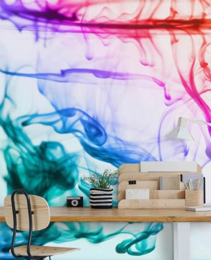 rode, paarse, groene en blauwe vloeibare behangmuurschildering genaamd Green Blue Purple Fluid