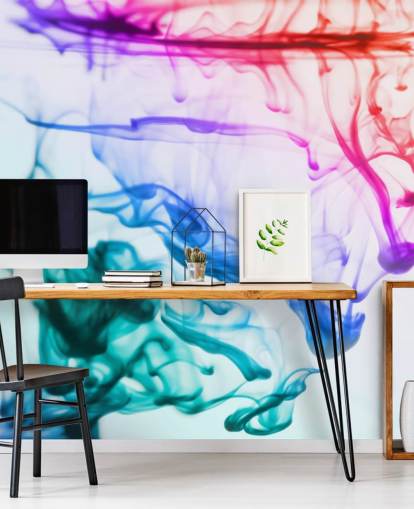 papier peint mural liquide rouge, violet, vert et bleu appelé Green Blue Purple Fluid