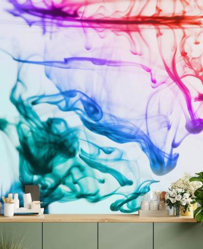 mural de papel pintado líquido rojo, morado, verde y azul llamado Green Blue Purple Fluid
