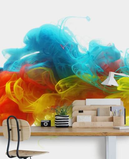 kleurrijke vloeibare behangmuurschildering genaamd Clouds of Colour voor slaapkamers en woonkamers