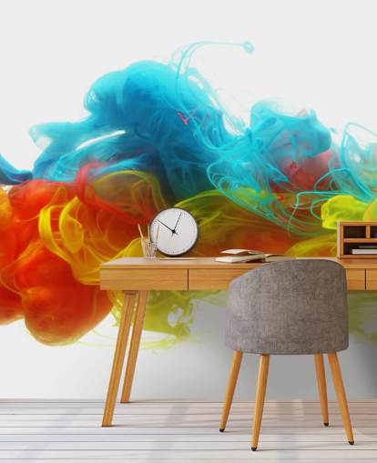 farverigt flydende tapetmaleri kaldet Clouds of Colour til soveværelser og stuer