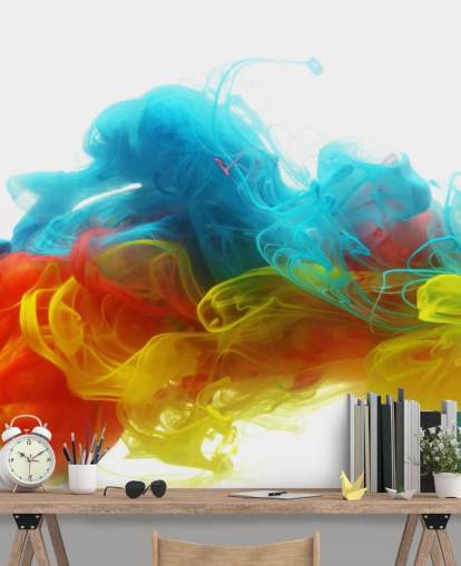 farverigt flydende tapetmaleri kaldet Clouds of Colour til soveværelser og stuer