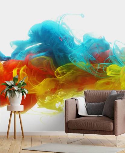 farverigt flydende tapetmaleri kaldet Clouds of Colour til soveværelser og stuer