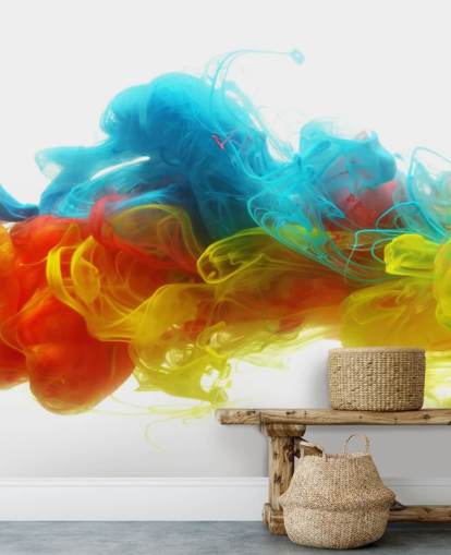 kleurrijke vloeibare behangmuurschildering genaamd Clouds of Colour voor slaapkamers en woonkamers