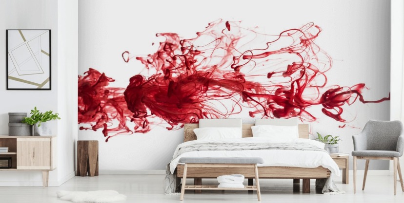 Rode inkt drijvend in waterbehang