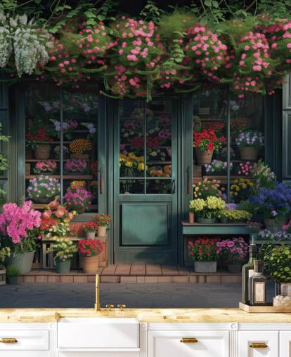 anpassningsbar fasadväggmålning som heter Classic Florist Shopfront för vårdhem