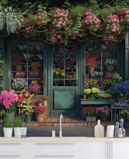tilpassbar fasadeveggmaleri kalt Classic Florist Shopfront for omsorgsboliger