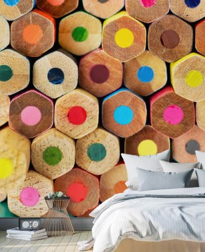 Buntes Bleistifttapeten-Wandbild für Kinder namens Pencil Pattern für Kindergärten, Schulen und Kinderzimmer