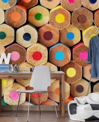 carta da parati murale a matita colorata per bambini chiamata Pencil Pattern per asili nido, scuole e camerette dei bambini