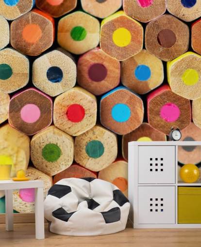 colourful kids pencil wallpaper mural called Pencil Pattern for nurseries, schools and kids bedrooms