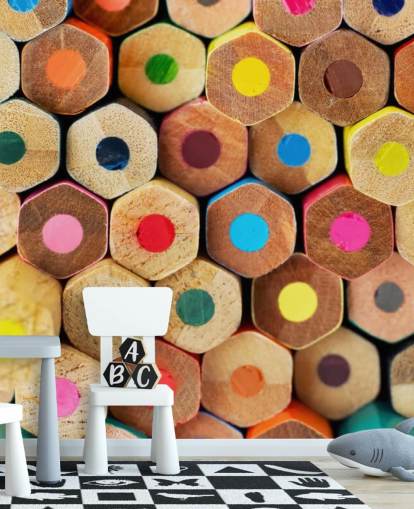 Buntes Bleistifttapeten-Wandbild für Kinder namens Pencil Pattern für Kindergärten, Schulen und Kinderzimmer Buntes Bleistifttapeten-Wandbild für Kinder namens Pencil Pattern für Kindergärten, Schulen und Kinderzimmer