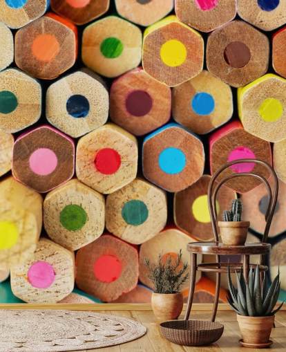 Buntes Bleistifttapeten-Wandbild für Kinder namens Pencil Pattern für Kindergärten, Schulen und Kinderzimmer