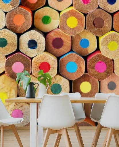 färgstark barnpenna tapetväggmålning som heter Pencil Pattern för plantskolor, skolor och barns sovrum
