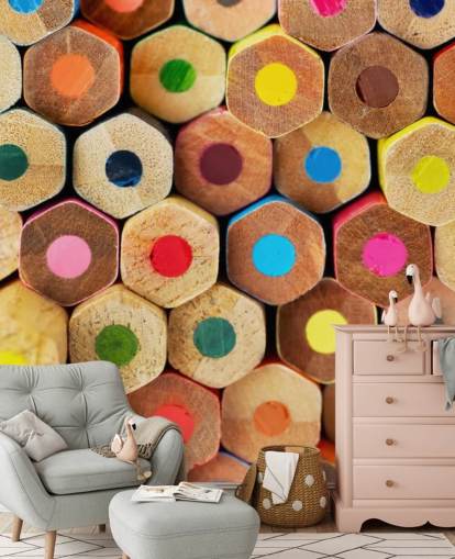papier peint mural coloré pour enfants appelé Pencil Pattern pour les crèches, les écoles et les chambres d'enfants