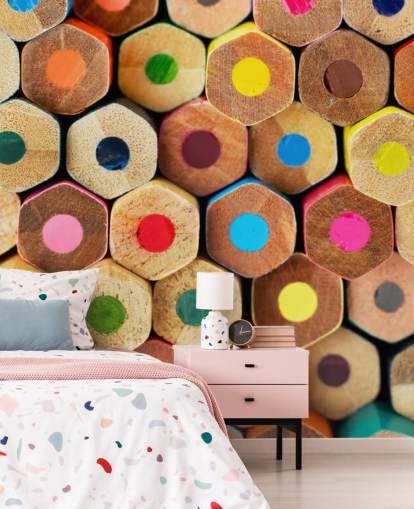 carta da parati murale a matita colorata per bambini chiamata Pencil Pattern per asili nido, scuole e camerette dei bambini