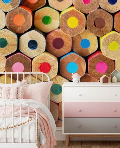 colourful kids pencil wallpaper mural called Pencil Pattern for nurseries, schools and kids bedrooms