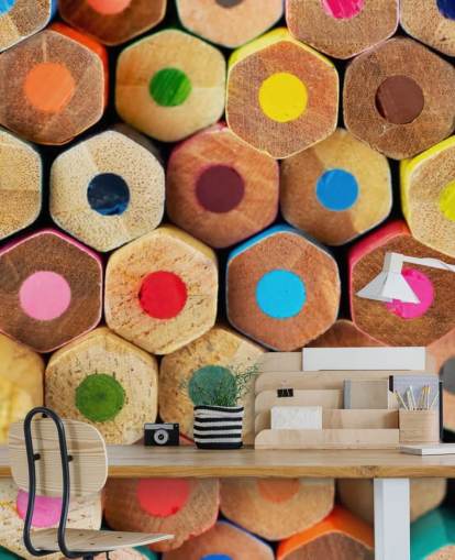 colorful kids pencil wallpaper mural called Pencil Pattern for nurseries, schools and kids bedrooms