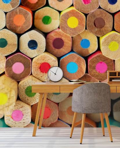 colorido mural de papel pintado a lápiz para niños llamado Pencil Pattern para guarderías, escuelas y dormitorios de niños