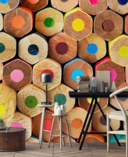 färgstark barnpenna tapetväggmålning som heter Pencil Pattern för plantskolor, skolor och barns sovrum