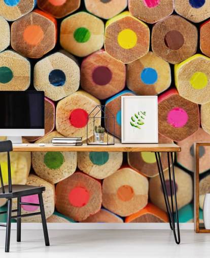 carta da parati murale a matita colorata per bambini chiamata Pencil Pattern per asili nido, scuole e camerette dei bambini