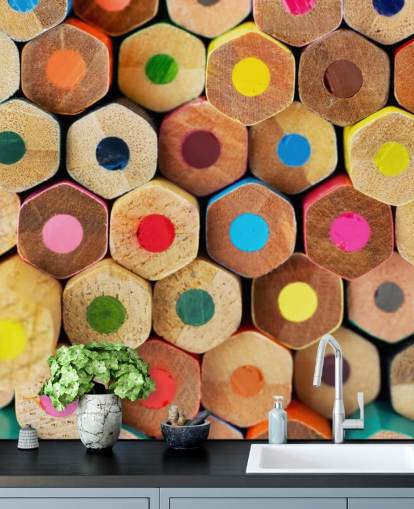 colorido mural de papel pintado a lápiz para niños llamado Pencil Pattern para guarderías, escuelas y dormitorios de niños
