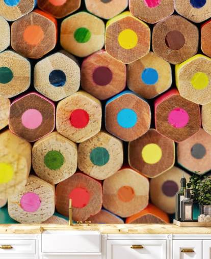 kleurrijke potloodmuurschildering voor kinderen genaamd Pencil Pattern voor kinderdagverblijven, scholen en kinderkamers