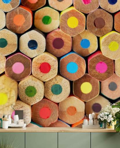 colorido mural de papel pintado a lápiz para niños llamado Pencil Pattern para guarderías, escuelas y dormitorios de niños
