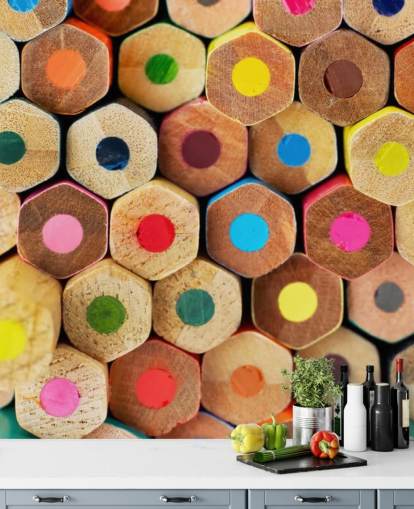 colorful kids pencil wallpaper mural called Pencil Pattern for nurseries, schools and kids bedrooms