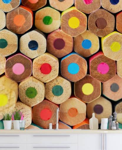 colorful kids pencil wallpaper mural called Pencil Pattern for nurseries, schools and kids bedrooms