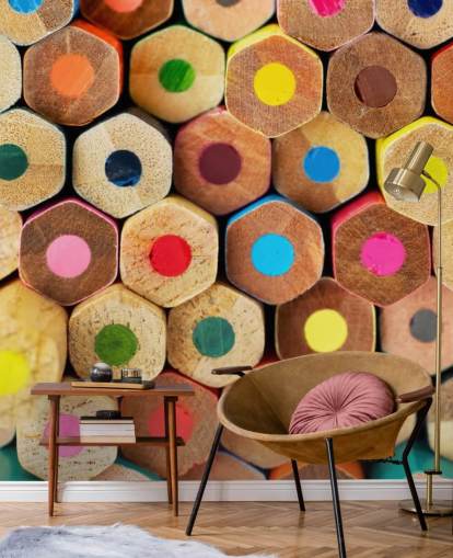 colorido mural de papel pintado a lápiz para niños llamado Pencil Pattern para guarderías, escuelas y dormitorios de niños
