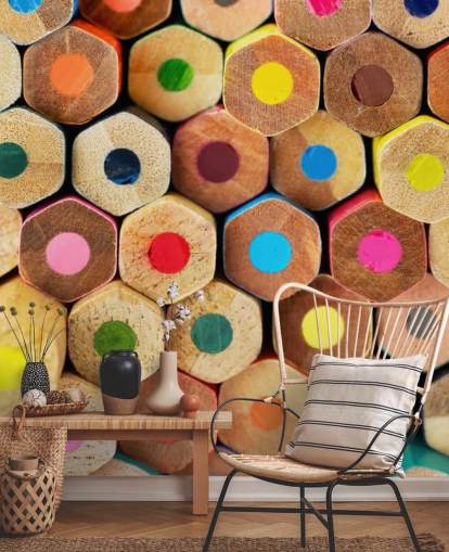 carta da parati murale a matita colorata per bambini chiamata Pencil Pattern per asili nido, scuole e camerette dei bambini