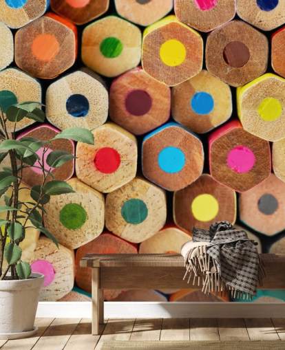 colorido mural de papel pintado a lápiz para niños llamado Pencil Pattern para guarderías, escuelas y dormitorios de niños