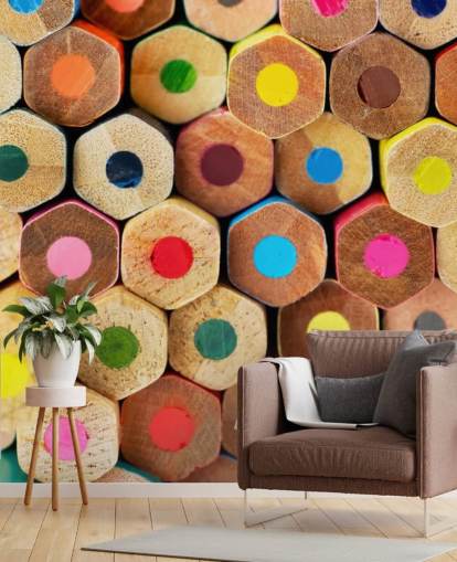 kleurrijke potloodmuurschildering voor kinderen genaamd Pencil Pattern voor kinderdagverblijven, scholen en kinderkamers