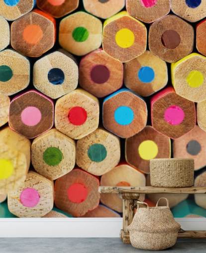 Buntes Bleistifttapeten-Wandbild für Kinder namens Pencil Pattern für Kindergärten, Schulen und Kinderzimmer Buntes Bleistifttapeten-Wandbild für Kinder namens Pencil Pattern für Kindergärten, Schulen und Kinderzimmer