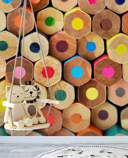 colourful kids pencil wallpaper mural called Pencil Pattern for nurseries, schools and kids bedrooms