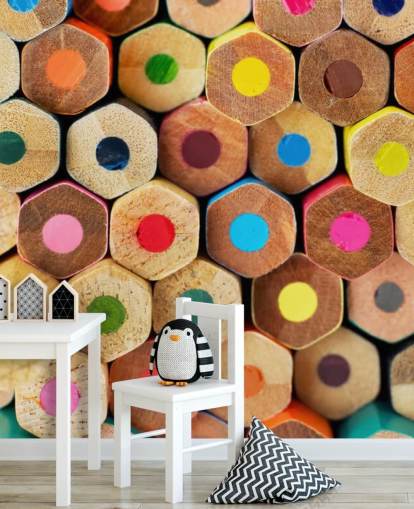 colorido mural de papel pintado a lápiz para niños llamado Pencil Pattern para guarderías, escuelas y dormitorios de niños