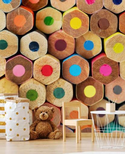 colourful kids pencil wallpaper mural called Pencil Pattern for nurseries, schools and kids bedrooms