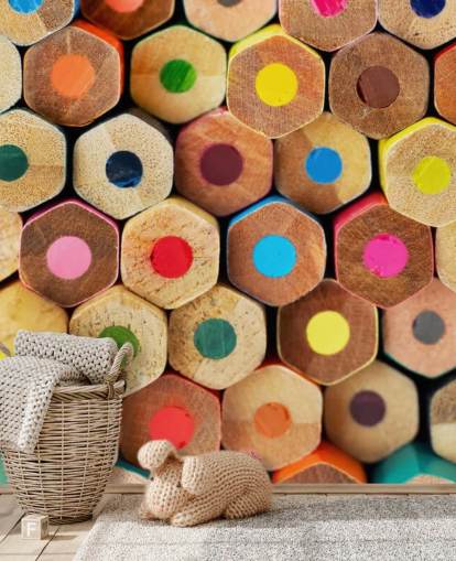 Buntes Bleistifttapeten-Wandbild für Kinder namens Pencil Pattern für Kindergärten, Schulen und Kinderzimmer
