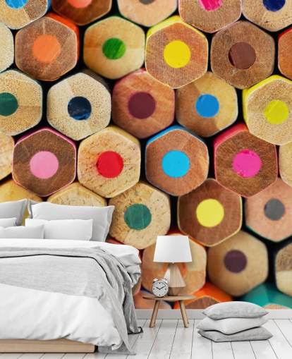 kleurrijke potloodmuurschildering voor kinderen genaamd Pencil Pattern voor kinderdagverblijven, scholen en kinderkamers