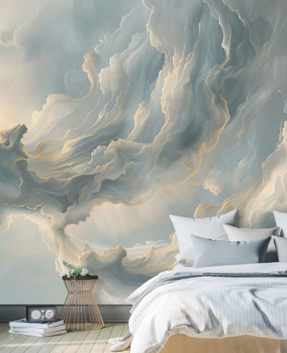 mural de papel pintado de nubes grises llamado Nubes abstractas de color gris ceniza para dormitorios y salas de estar