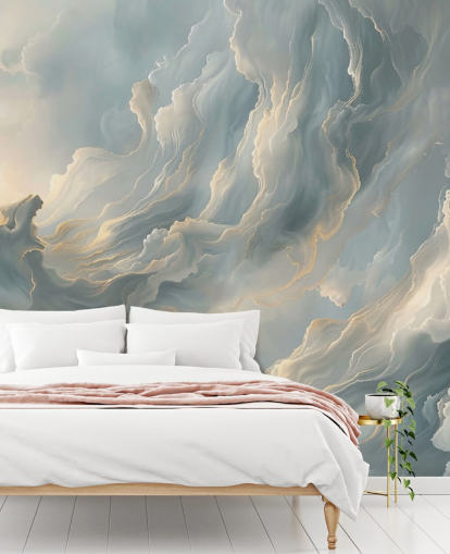 grijze wolkenbehangmuurschildering genaamd Abstract Ash Grey Clouds voor slaapkamers en woonkamers