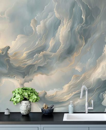 grey cloud wallpaper mural called Abstract Ash Grey Clouds for bedrooms and living rooms