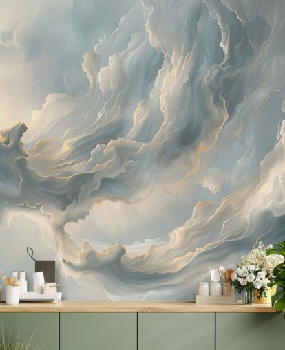 mural de papel pintado de nubes grises llamado Nubes abstractas de color gris ceniza para dormitorios y salas de estar