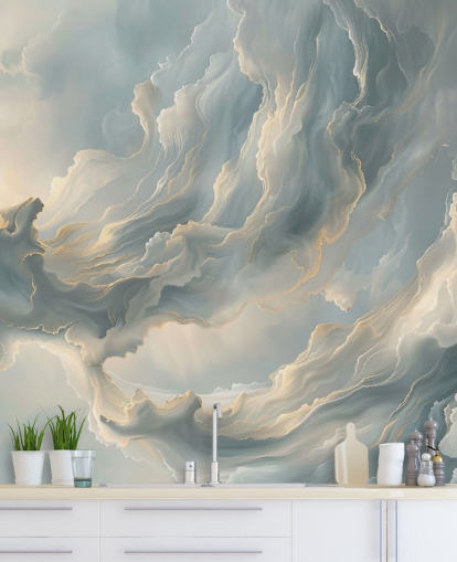 grå sky tapet vægmaleri kaldet Abstract Ash Grey Clouds til soveværelser og stuer