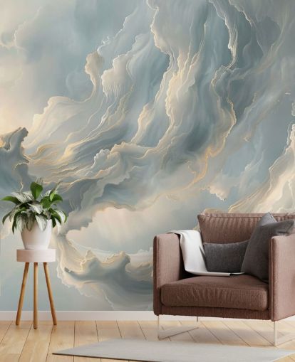 mural de papel pintado de nubes grises llamado Nubes abstractas de color gris ceniza para dormitorios y salas de estar