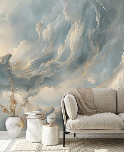 grijze wolkenbehangmuurschildering genaamd Abstract Ash Grey Clouds voor slaapkamers en woonkamers