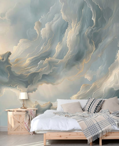 grå sky tapet vægmaleri kaldet Abstract Ash Grey Clouds til soveværelser og stuer