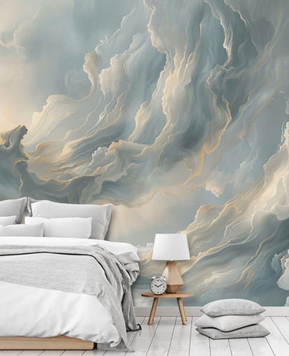 grijze wolkenbehangmuurschildering genaamd Abstract Ash Grey Clouds voor slaapkamers en woonkamers