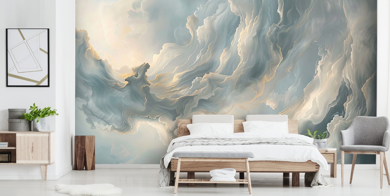 grå sky tapet vægmaleri kaldet Abstract Ash Grey Clouds til soveværelser og stuer